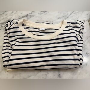 Clare V Striped Navy and White puff sleeve T-Shirt Dress